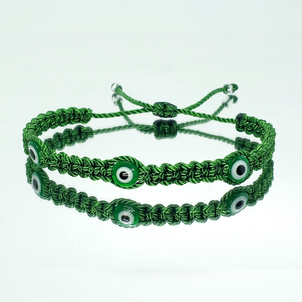 Evil eye bracelet, green string evil eye protection wristband, money bracelet